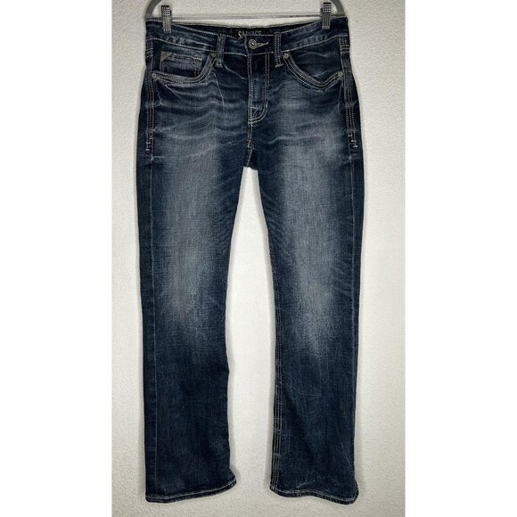 Salvage Mayhem Jeans Mens 32x31 Blue Bootcut Contrast Thick Stitch Buckle Y2K - Picture 3 of 14